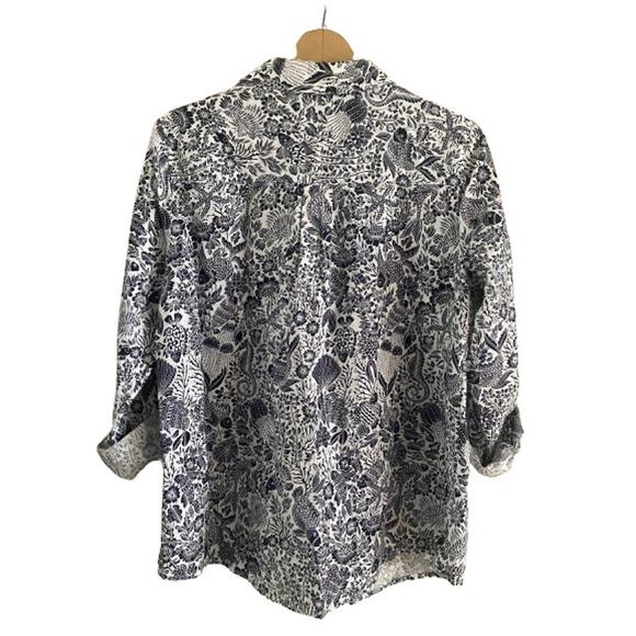 NWT Linen Charter Club Luxury Seaside Solace Blue White Button Up Sz M - Picture 2 of 9